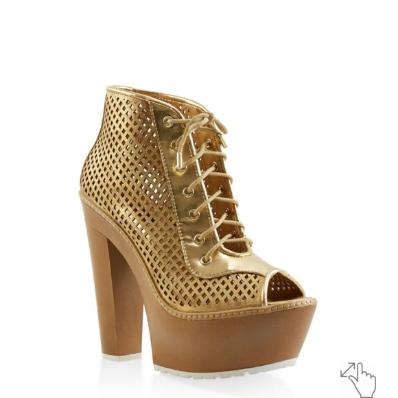 Gold Peep Toe Booties - Picture 1 of 6
